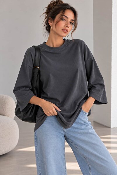 bb butik basic Γυναικεία Oversize Modal Μπλούζα με Τριών Τετάρτων Μανίκια Bas...