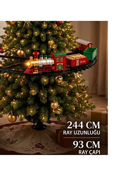 LRS STORE Yılbaşı Ağacına Bağlanan Tren 19 Parça 244 cm Ray , Sesli Işıklı Lü...