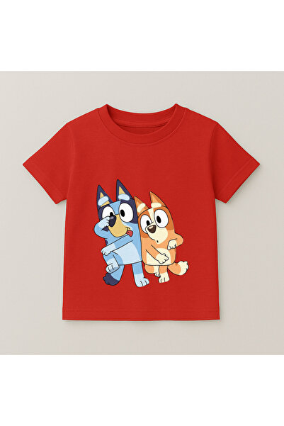 SVART WEAR Bluey and Bingo Dance Printed Kids T-Shirt 100% Cotton Red