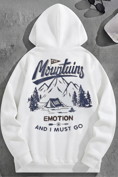 K KOZZ STYLE Unisex 3 Thread Cotton White Mountainsemotion Print Loose Fit Sw...