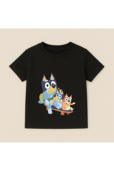 SVART WEAR Bluey Family Walk Printed Kids T-Shirt 100% Cotton Black