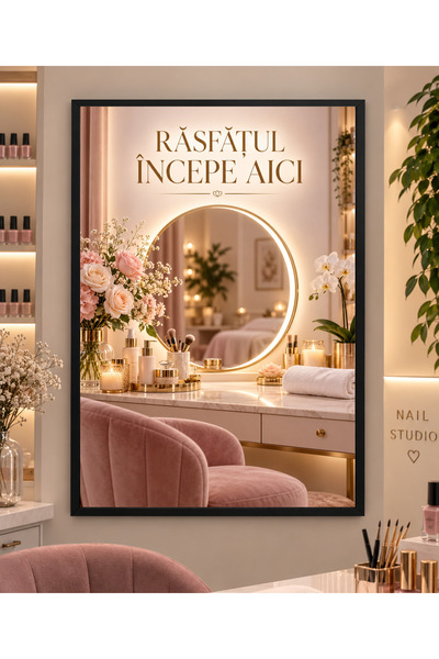 Miutic Print Studio Tablou decorativ pentru Beauty Salon „Răsfățul începe aic...
