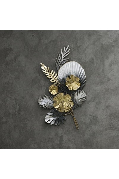avizemeydanı Avize Meydanı 53x88 cm Modern Yaprak ve Çiçek Buketi Metal Duvar...