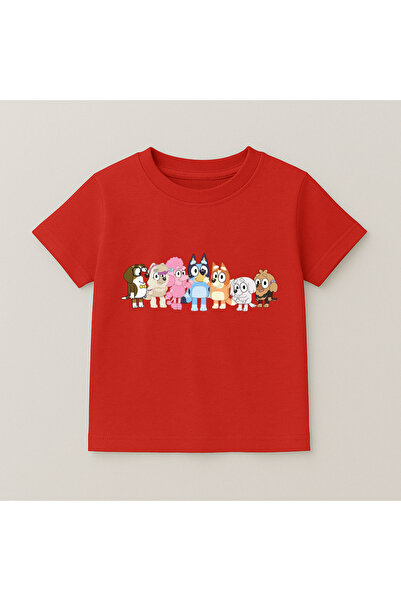 SVART WEAR Bluey Friend Group Printed Children's T-Shirt 100% Cotton Red