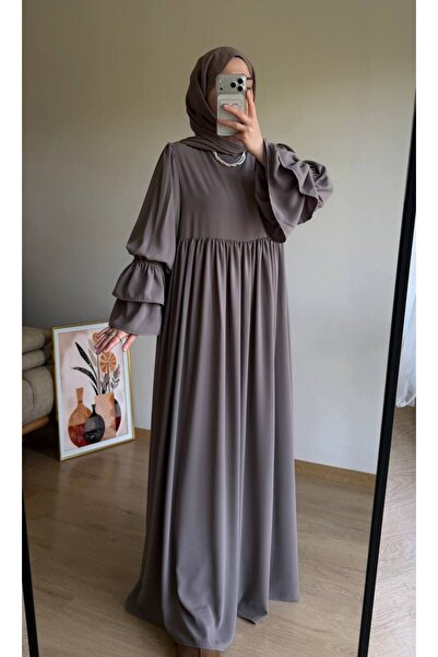 inci wears Mink Sleeves Two Layer Medina Silk Hijab Dress