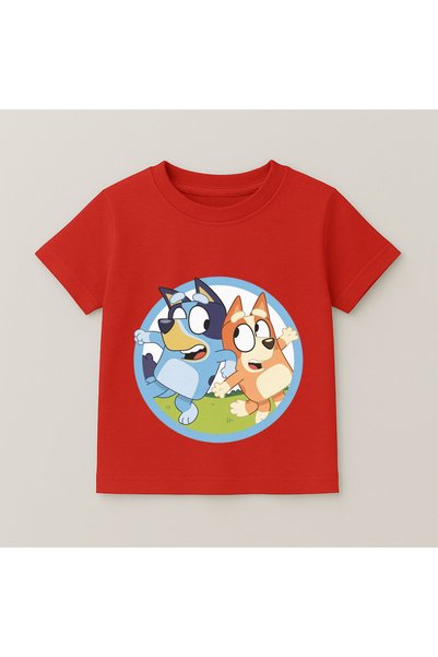 SVART WEAR Bluey and Bingo Round Printed Kids T-Shirt 100% Cotton Red