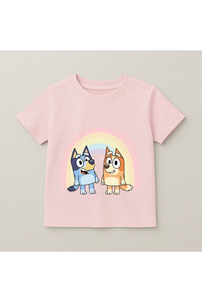 SVART WEAR Bluey and Bingo Rainbow Printed Kids T-Shirt 100% Cotton Pink