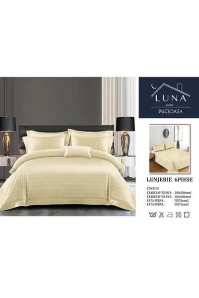 odjas Lenjerie de Pat Damasc LUNA HOME Pucioasa, 6 Piese, cu Elastic, Cearcea...