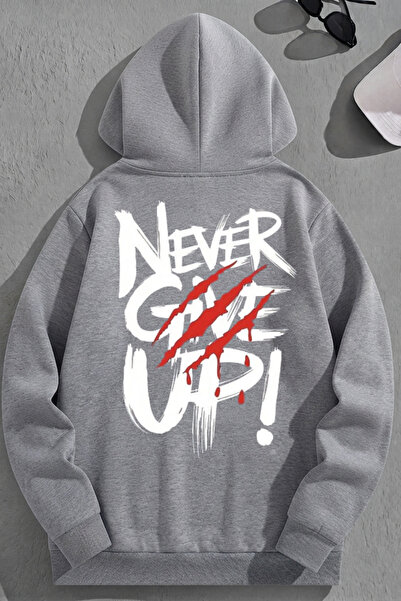 Marco Fresco Unisex φούτερ με κουκούλα NeverGiveUp με στάμπα Loose Fit
