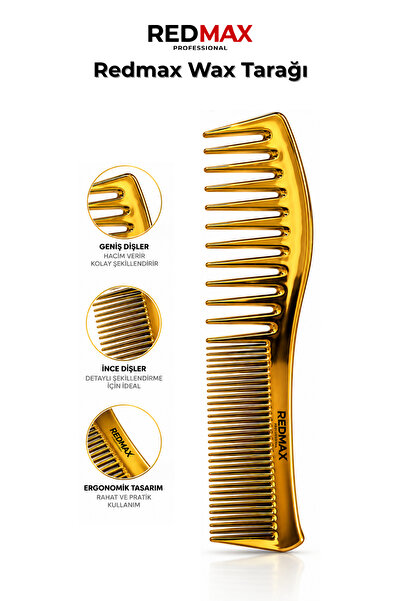 Redmax Professional Gold Wax Tarak | Geniş & İnce Dişli | Profesyonel Saç Şek...