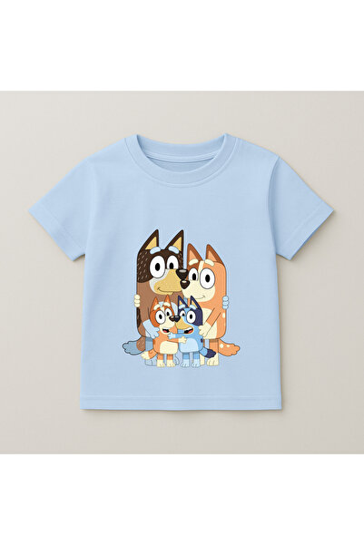 SVART WEAR Bluey Family Portrait Printed Kids T-Shirt 100% Cotton Baby Blue