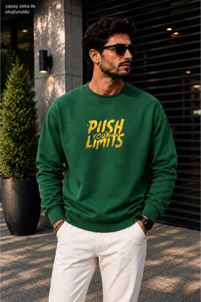 caddekombin Men's Push Your Limits Typographic Printed Crew Neck Casual Regul...