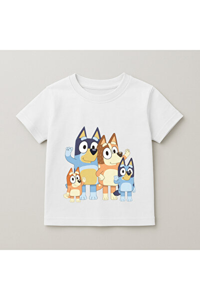 SVART WEAR Bluey Family Group Printed Kids T-Shirt 100% Cotton White