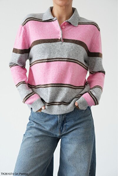 Lupies Women's Polo Collar Buttoned Wool Sweater