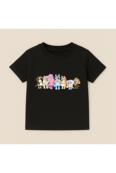 SVART WEAR Bluey Friend Group Printed Kids T-Shirt 100% Cotton Black