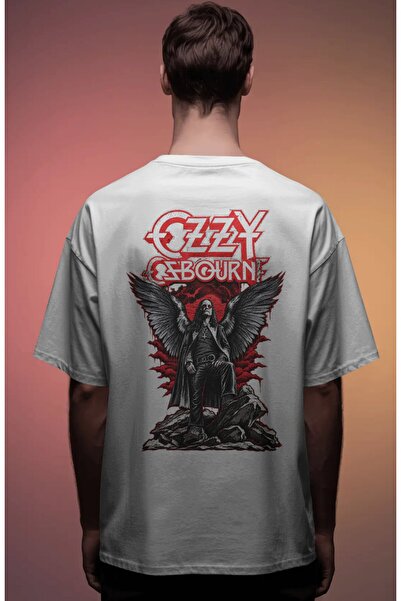 SEVBANO Tricou premium supradimensionat unisex cu imprimeu Ozzy Osbourne Blac...