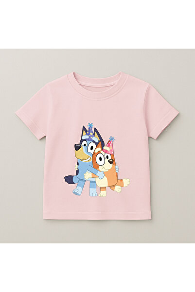 SVART WEAR Детска тениска с щампа на Блуи и Бинго с парти шапки, 100% памук, ...