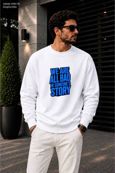 caddekombin Men's Blue Typographic Graphic Printed Crew Neck Casual Regular F...