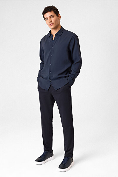 Back And Bond Comfort Fit Navy Blue Long Sleeve Shirt