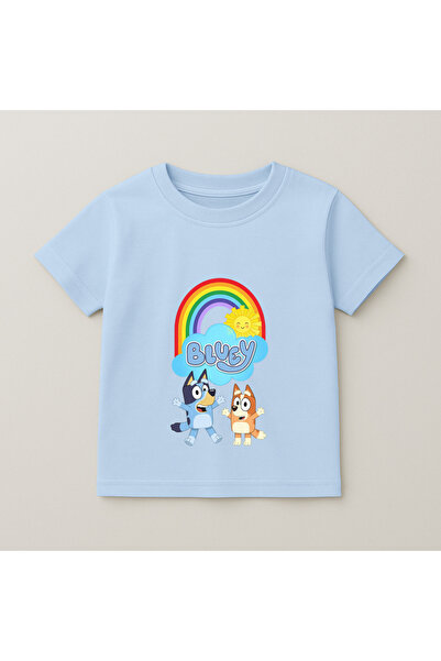 SVART WEAR Bluey Rainbow Birthday Printed Kids T-Shirt 100% Cotton Baby Blue