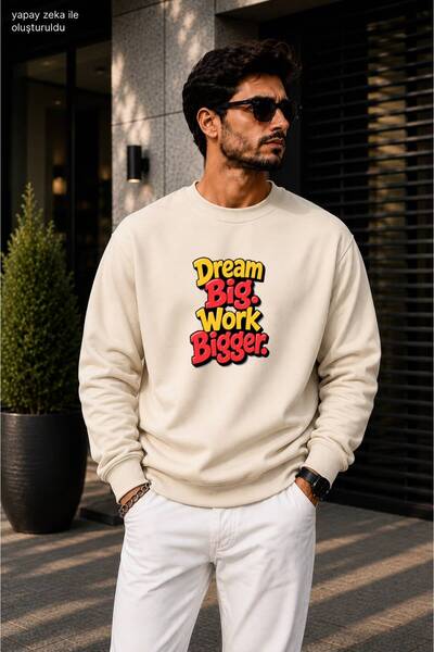 caddekombin Men's Dream Big Work Bigger Typographic Printed Crew Neck Casual ...