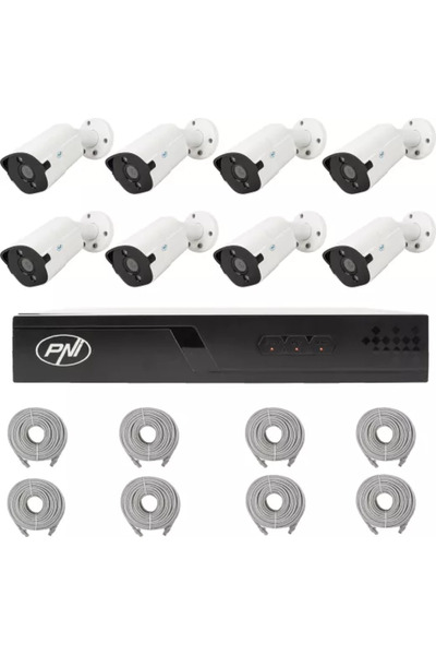 PNI Pachet supraveghere video NVR POE House IP716J 8 camere IP818J 8MP si 8 c...