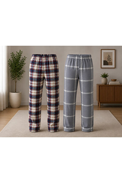 Serena Set 2 Perechi Pantaloni de Pijama Bărbați, Carouri Multicolore și Gri,...