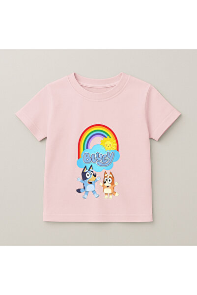 SVART WEAR Детска тениска с щампа Блуи Дъга за рожден ден, 100% памук, розова