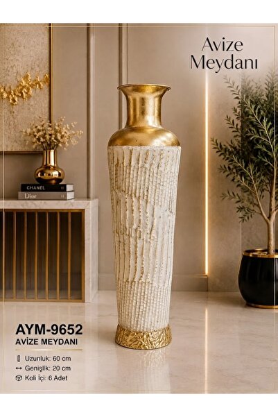 avizemeydanı Avize Meydanı Rölyef Dokulu Gold Detaylı Modern Metal Zemin Vazo...