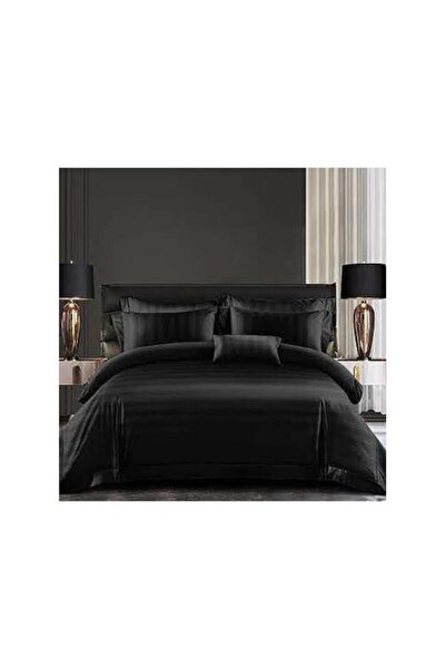 odjas Lenjerie de pat damasc NEAGRA 6 piese, cu elastic, 180x200 cm, fețe de ...