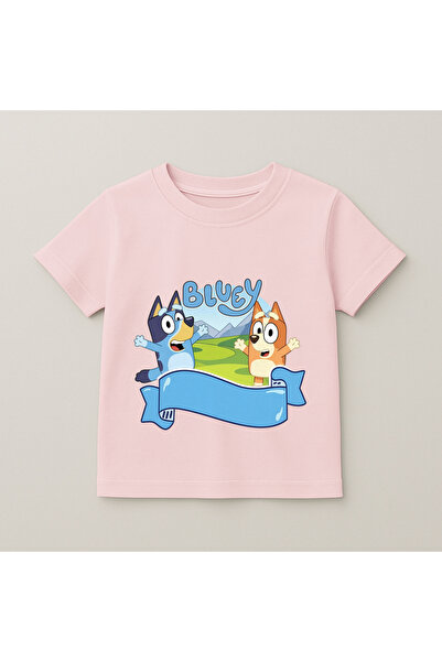 SVART WEAR Детска тениска с щампа на Блуи и Бинго в легло, 100% памук, розова
