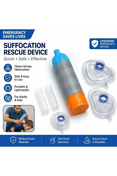 BlueFire Portable Anti Choking Device – Emergency Airway Suction Device | Choking Rescue Kit for Adults, Kids & Elderly | Quick Emergency First Aid Equipment with Masks for Home, Car & Travel