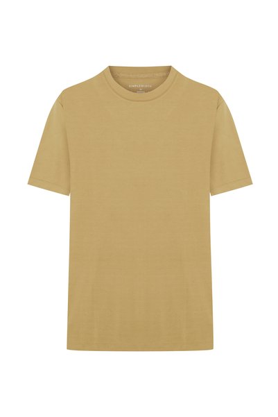 simpleQloth Cappadocia |   Brushed Rayon Fluid - Ribbed Collar - Qsimple Muscle Fit Hide Belly Tshirt - Camel