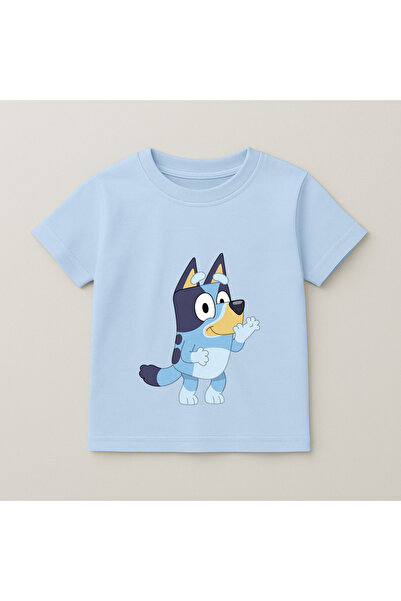 SVART WEAR Bluey Hand-Waving Printed Children's T-Shirt 100% Cotton Baby Blue