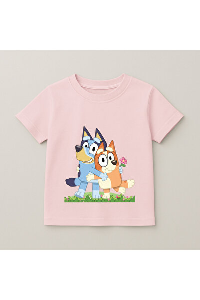 SVART WEAR Детска тениска с принт на трева с Блуи и Бинго, 100% памук, розова