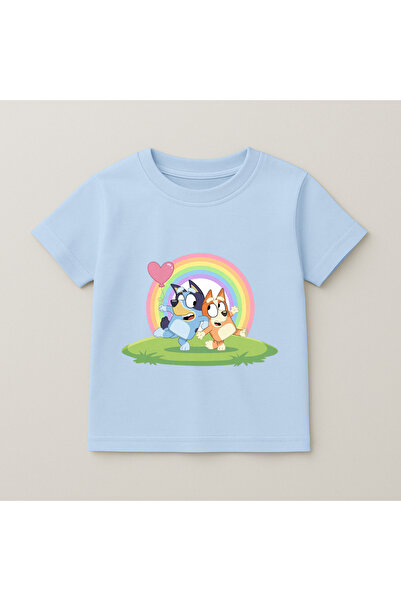 SVART WEAR Bluey Rainbow Grass Printed Kids T-Shirt 100% Cotton Baby Blue