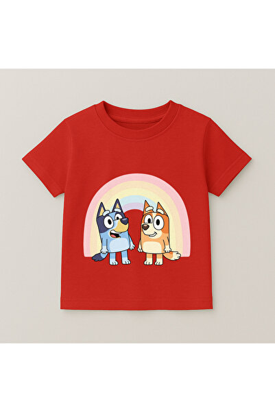 SVART WEAR Bluey and Bingo Rainbow Printed Kids T-Shirt 100% Cotton Red
