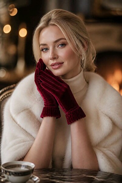 Monalisa Home Red Color Glamorous Luxury Figured Gloves