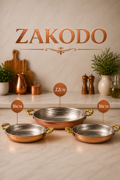 ZAKODO BAKIR 3'LÜ SAHAN TAVA SETİ 22-16-16CM
