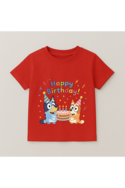 SVART WEAR Bluey Birthday Printed Kids T-Shirt 100% Cotton Red