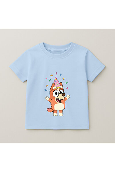 SVART WEAR Bluey Bingo Party Hat Printed Kids T-Shirt 100% Cotton Baby Blue