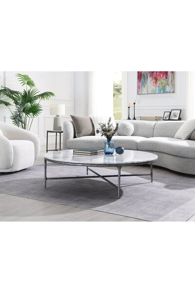 AlRugaib Furniture Square Silver Coffee Table with Marble Top