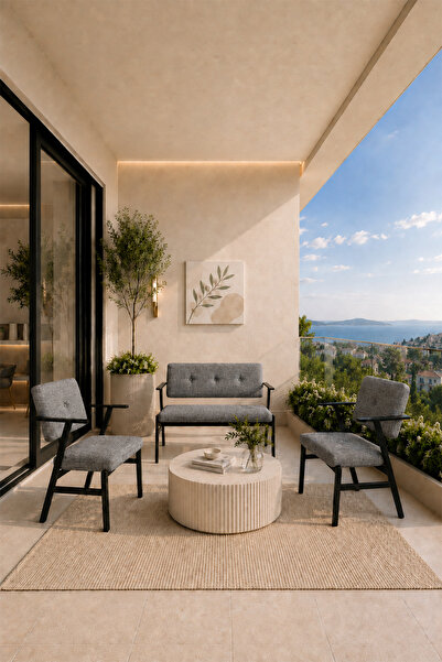 Avmpark OPERA Bahçe & Balkon Oturma Grubu Siyah Ayak Gri 2 Tekli Koltuk, 1 İk...