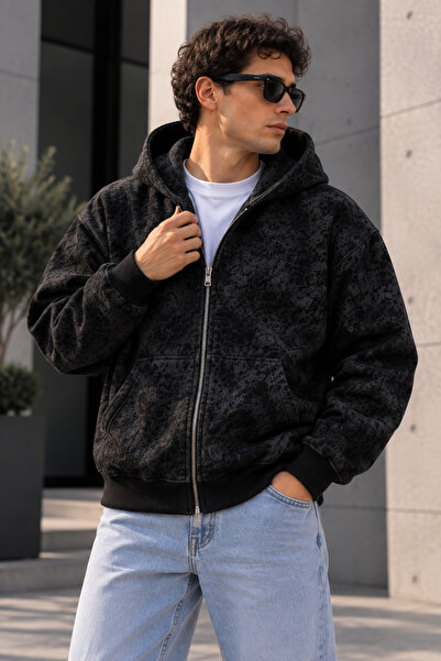 Rubonia Unisex Oversize Yıkamalı Graffiti Baskılı Fermuarlı Kapüşonlu 3 İplik...