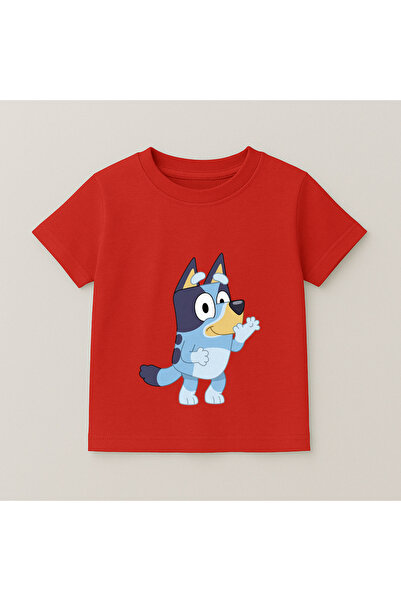 SVART WEAR Bluey Waving Hand Printed Children's T-Shirt 100% Cotton Red