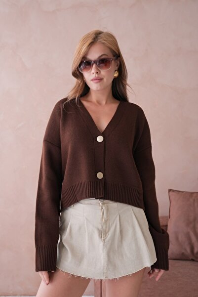 Noi Belis Oversize Metal Button Detailed Knitwear Cardigan Aw25Hi0044