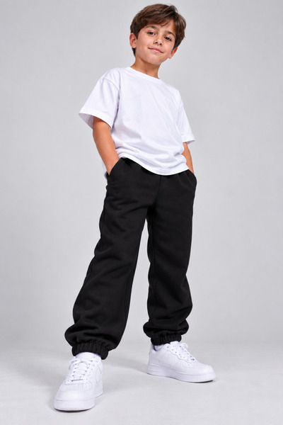 LORVEX Boys' School Sweatpants Black Rubber Cuffed Pockets Daily Comfortable ...