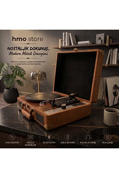 Modern Donanımlı Retro Bluetooth'lu Nostaljik Çanta Pikap - 3 Hız Desteği, Bluetooth, SD Kart