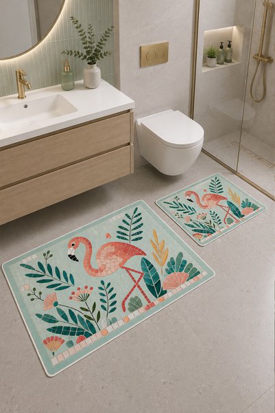 PINKIE HOME Digital Non-Slip Washable Double Flamingo Bath Mat Bathroom Rug Bathroom Decor 40X60+60X90Cm