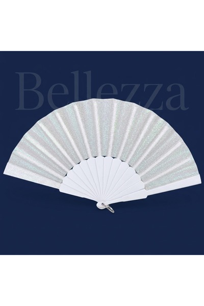 Bellezza Concept Simli Kumaş Plastik Saplı Yelpaze 12-Adet - Şık ve Serinletici Aksesuar